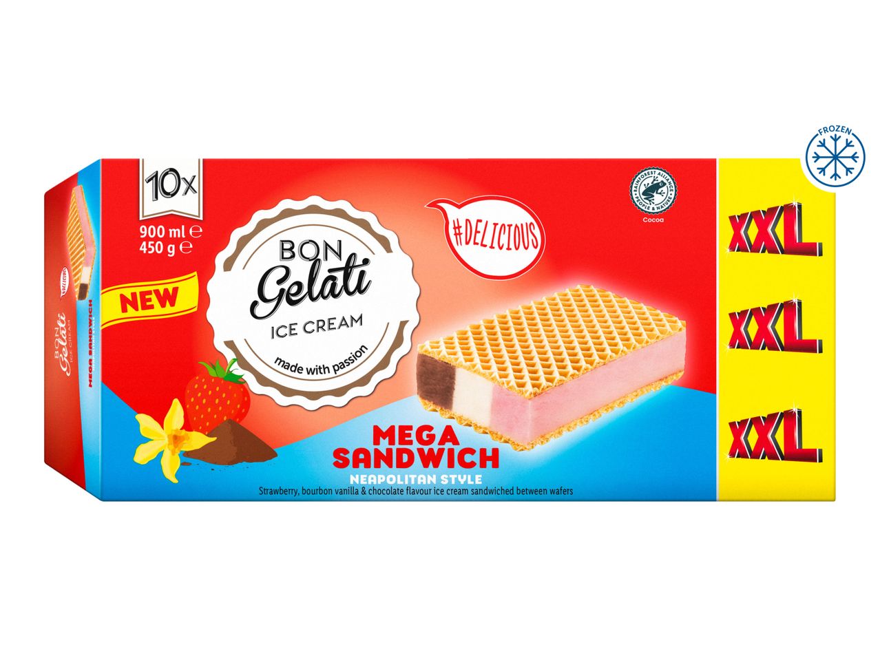 Bon Gelati's new XXL Neapolitan-style Mega Ice Cream Sandwiches (10 pack).
