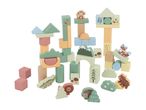 Wooden building blocks in pastel colors with forest animal and nature-themed designs.