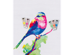 Crelano acrylic paints in neon colors with a painted bird on a white canvas.