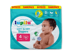Jumbopakke med 84 bløde og tørre bleer i størrelse 4 (9-14 kg) med op til 12 timers beskyttelse.