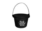 Black Halloween trick-or-treat bucket with 'Trick or Treat' text