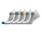 Set of white sports socks with blue and orange accents.