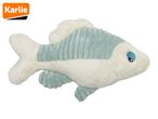Karlie's plush corduroy fish toy in teal and cream.