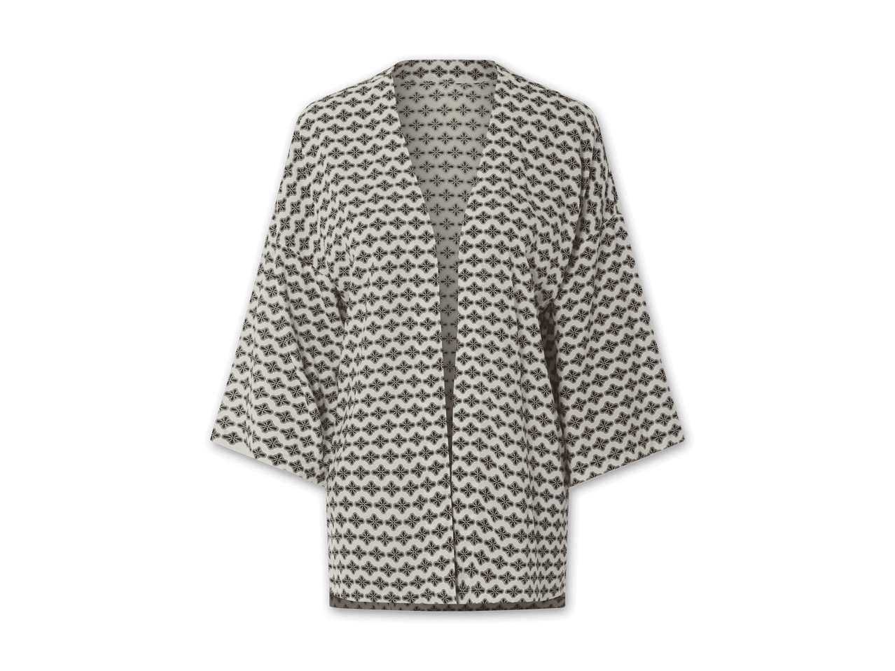 Ein weißer Kimono mit schwarzem Muster.