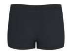 Rear view of plain black men's boxer briefs with a ribbed waistband.