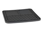 A dark grey silicone pet slow feeder mat with textured surfaces.