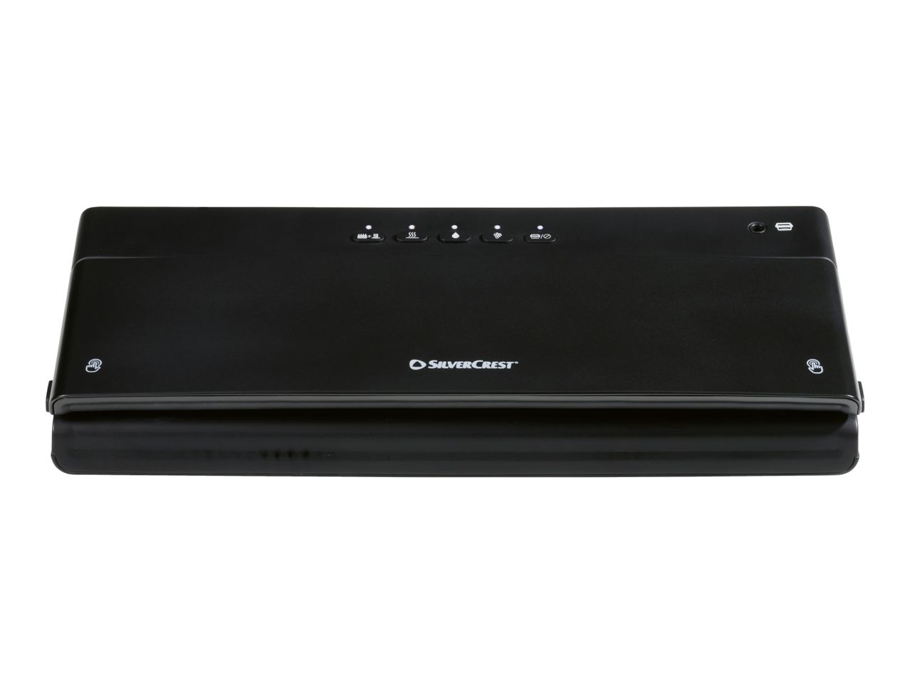 Black vacuum sealer with control buttons on top