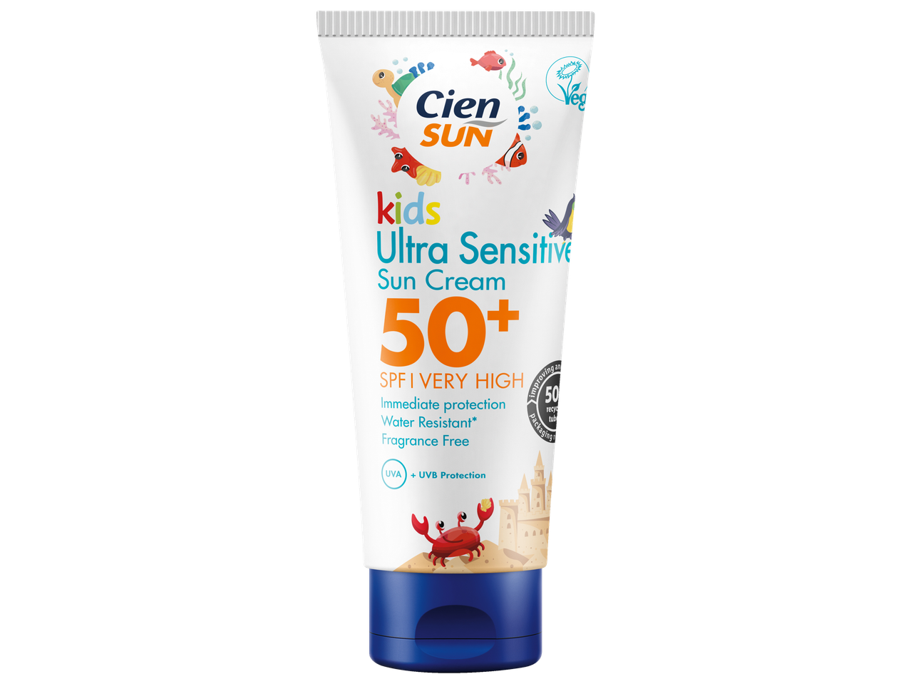 Cien Sun Kids Ultra Sensitive SPF 50+ sun cream tube.