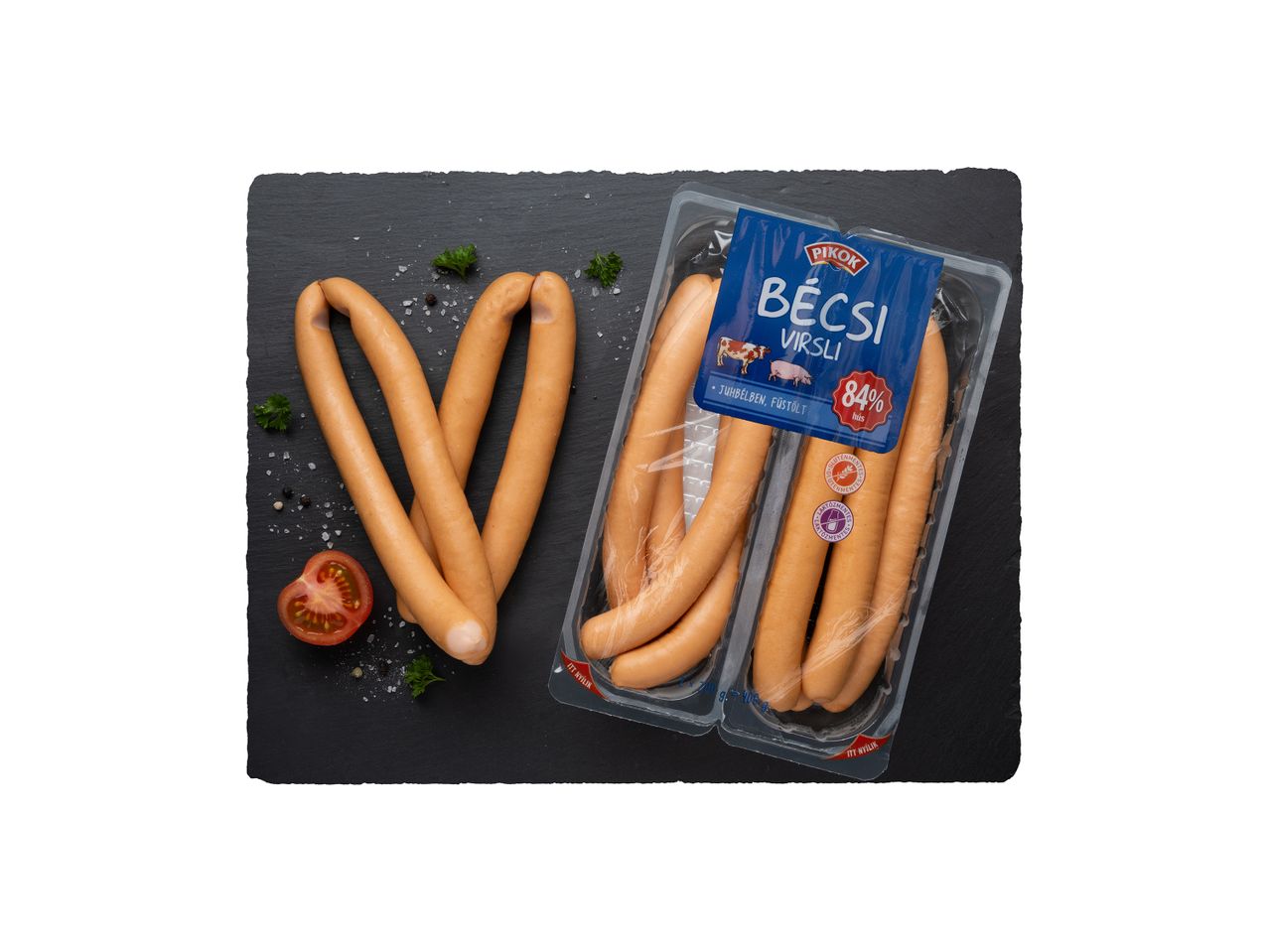 Pikok Becsi virsli: csomagolás és laza virslik.