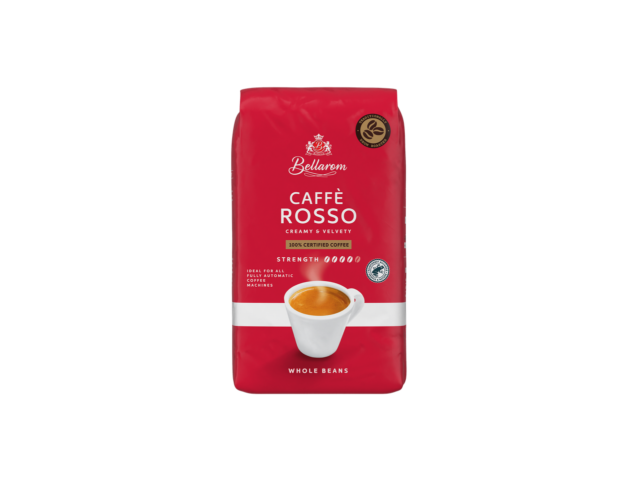 Bellarom Caffè Rosso: egész kávébab, krémes és bársonyos.