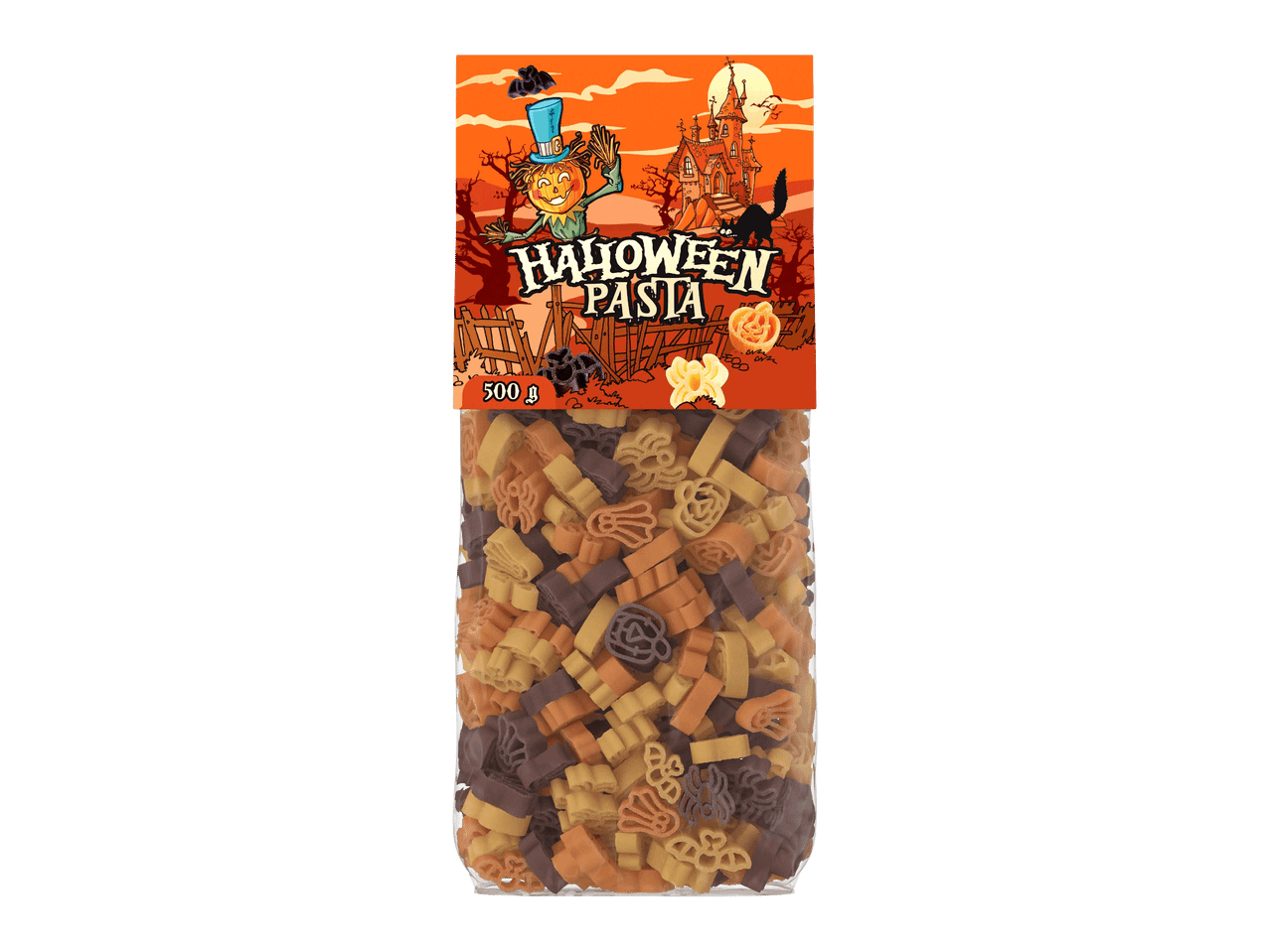 Pussi Halloween-teemaista kuviopastaa, paino 500 g.