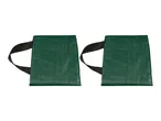 Two green reusable shopping bags with black handles.