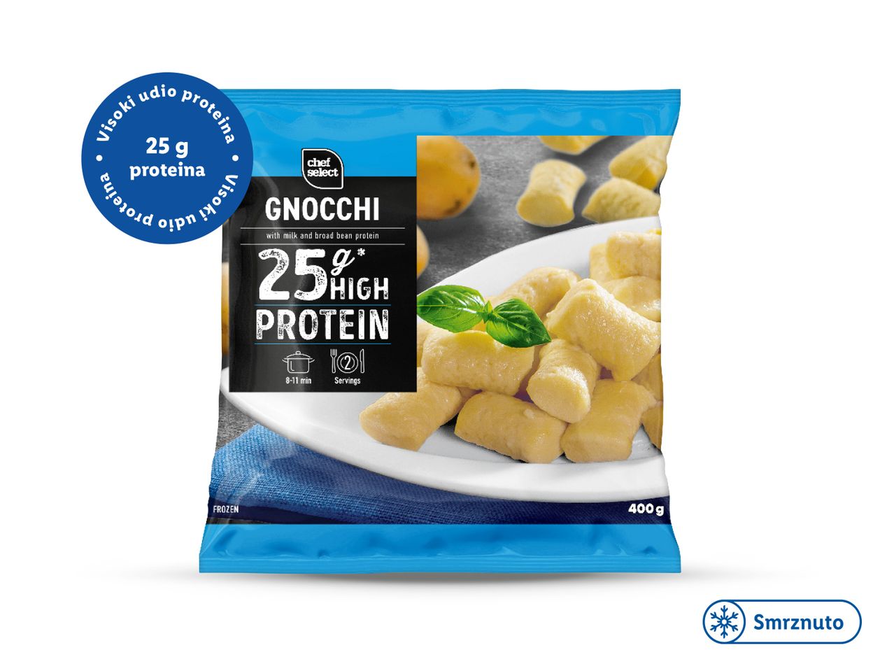 Pakiranje Chef Select njoka s visokim udjelom proteina, 400 g, smrznuto.