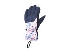 Navy blue ski glove with a floral pattern on the cuff