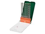 A set of drill bits in a green and orange case, with sizes 5, 6, 8, 10, and 12 visible.
