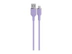 A purple USB to Lightning cable with rose gold accents.