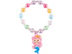A colorful beaded bracelet with a pink mermaid charm.