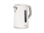 White electric kettle with a water level indicator showing measurements from 0.5L to 1.7L.