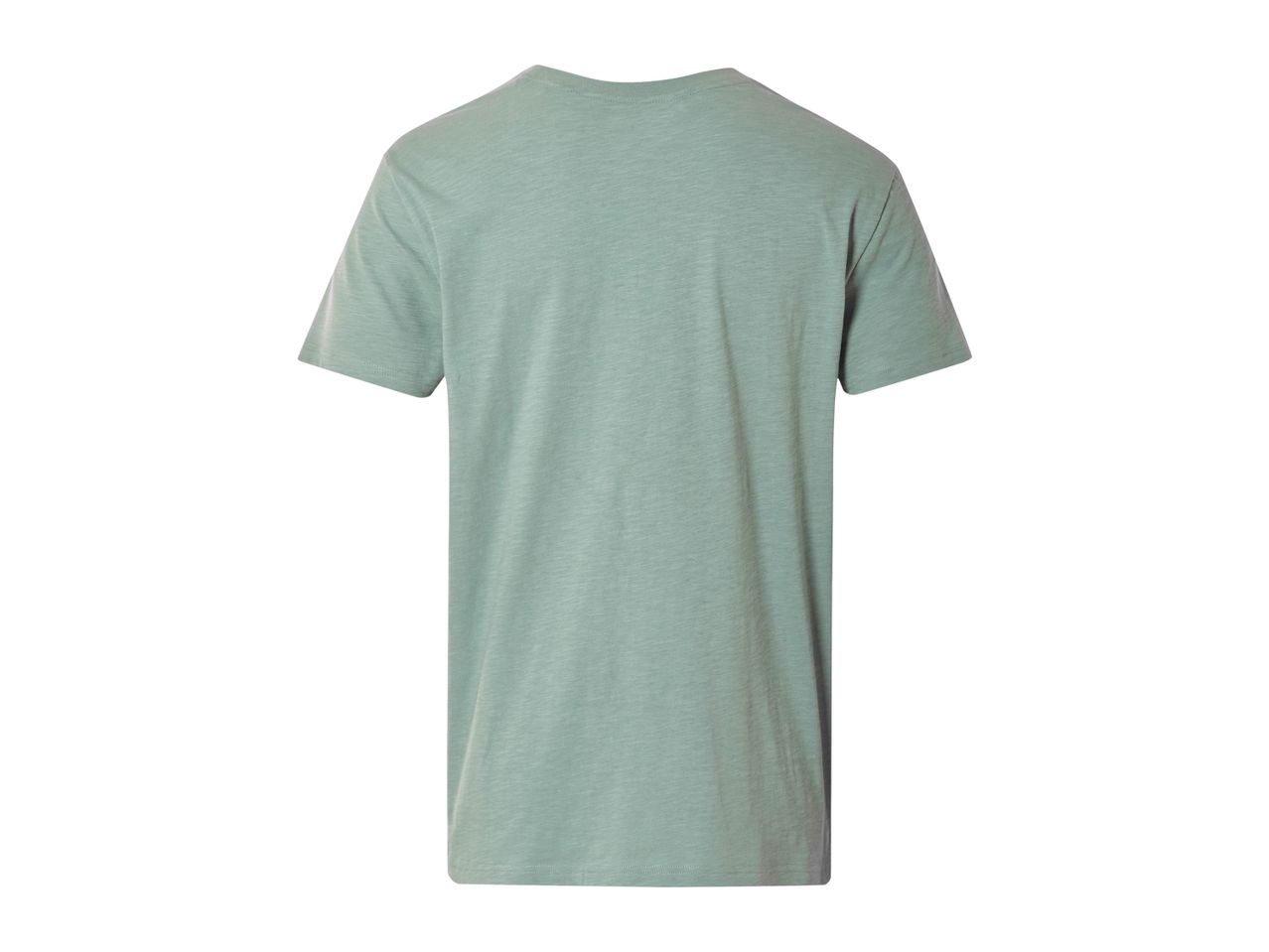 Back view of a sage green short-sleeve t-shirt.
