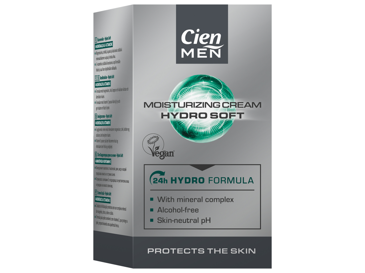 Creme hidratante Cien Men Hydro Soft para homem, fórmula 24h hydro, vegan.