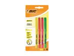 A pack of three BIC marking pens in yellow, green, and orange.