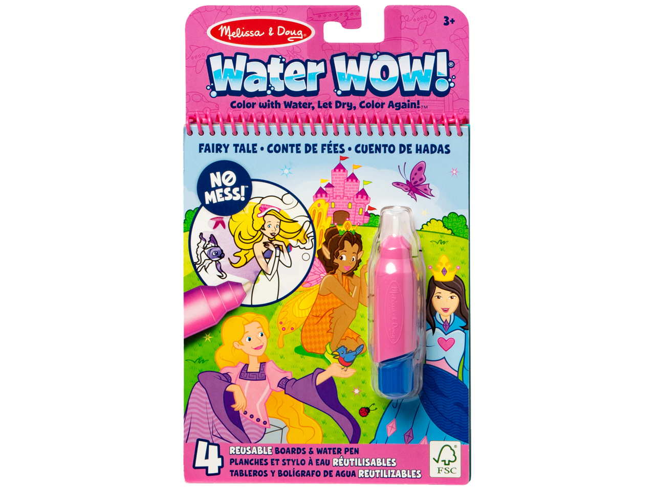 Melissa & Doug Water Wow! Книжка за оцветяване „Приказка“ с водна писалка, 4 многократни дъски.