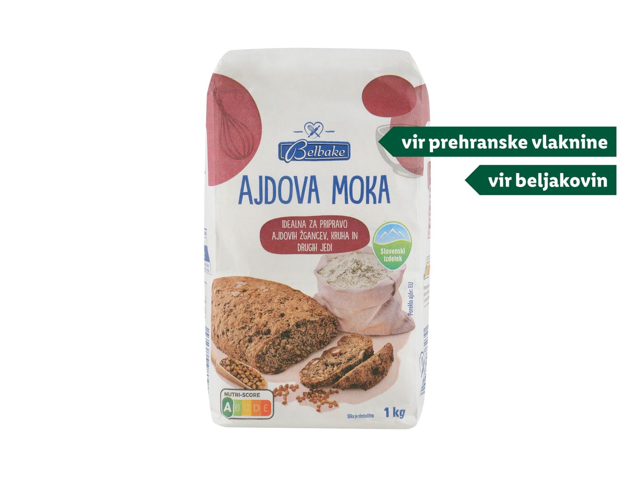 Pakiranje ajdove moke, idealne za pripravo žgancev, kruha in drugih jedi, vir prehranskih vlaknin in beljakovin.