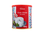 Brânză de capră Milbona în saramură, 500g, într-o cutie roșie cu model albastru.