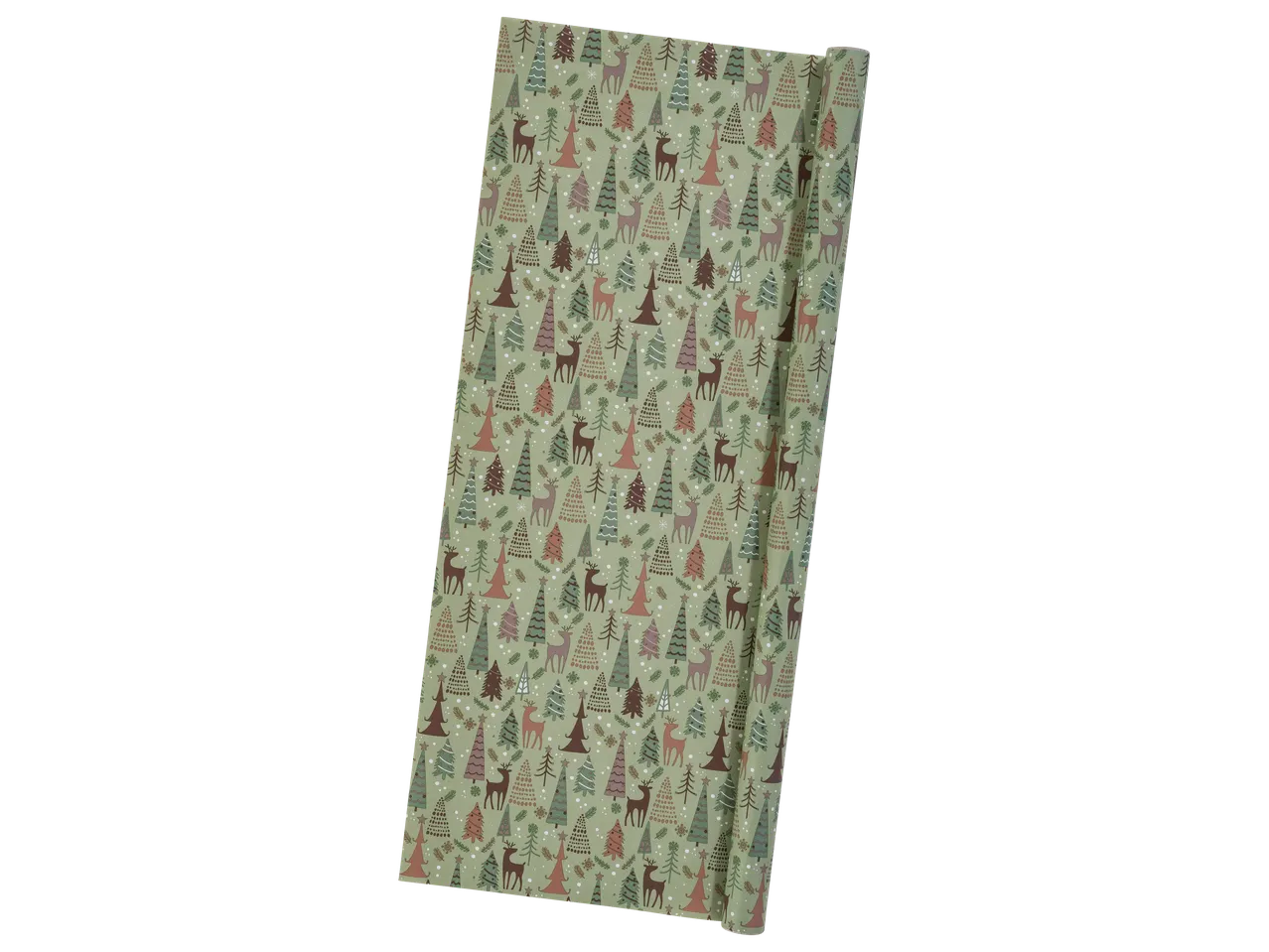 CRELANDO® dāvanu papīrs ar Ziemassvētku eglītēm un briežiem