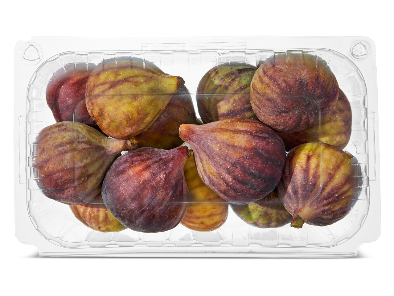 Verse vijgen verpakt in een transparante plastic schaal.