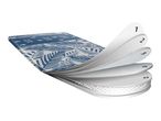 Exploded view of a multi-layered ironing board cover with a blue leaf pattern and numbered layers.
