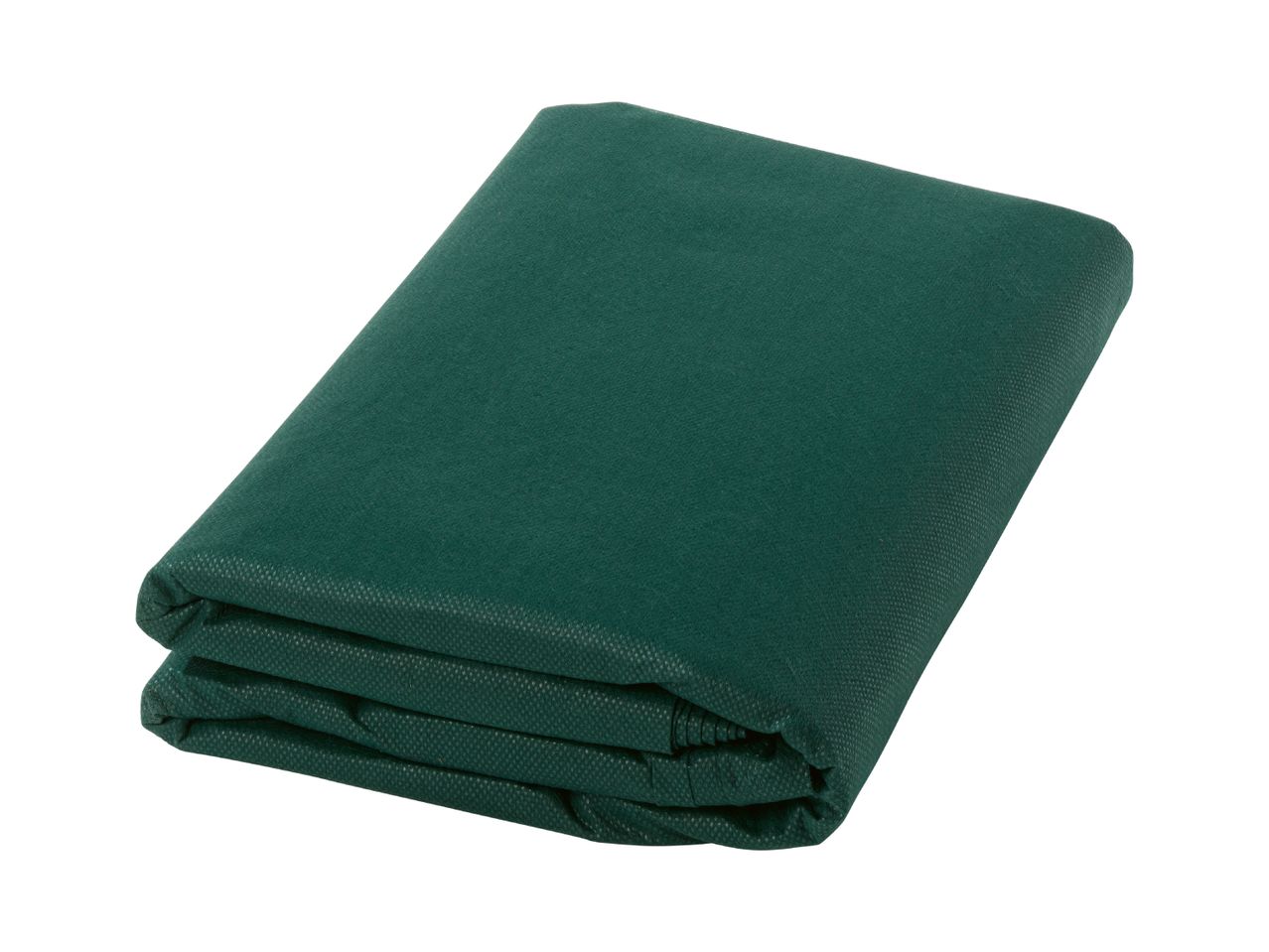 Folded dark green garden fleece on a white background