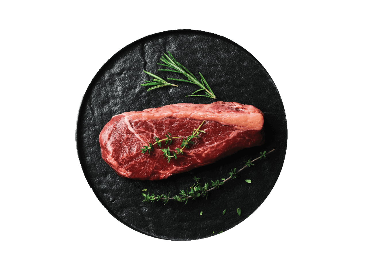 Jēla steiks ar rozmarīnu un timiānu uz melna šķīvja