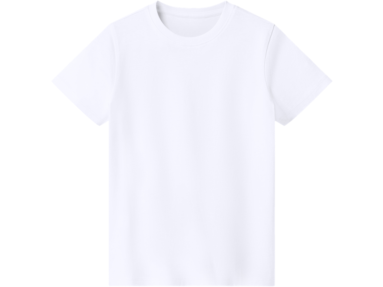 Plain white short-sleeved kids' t-shirt with a round neck.