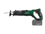Cordless reciprocating saw with a battery pack and a wood cutting blade
