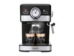 SilverCrest espresso machine brewing two cups of coffee with steam rising.