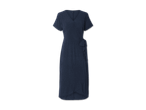 Dunkelblaues, knielanges Kleid mit kurzen Ärmeln.