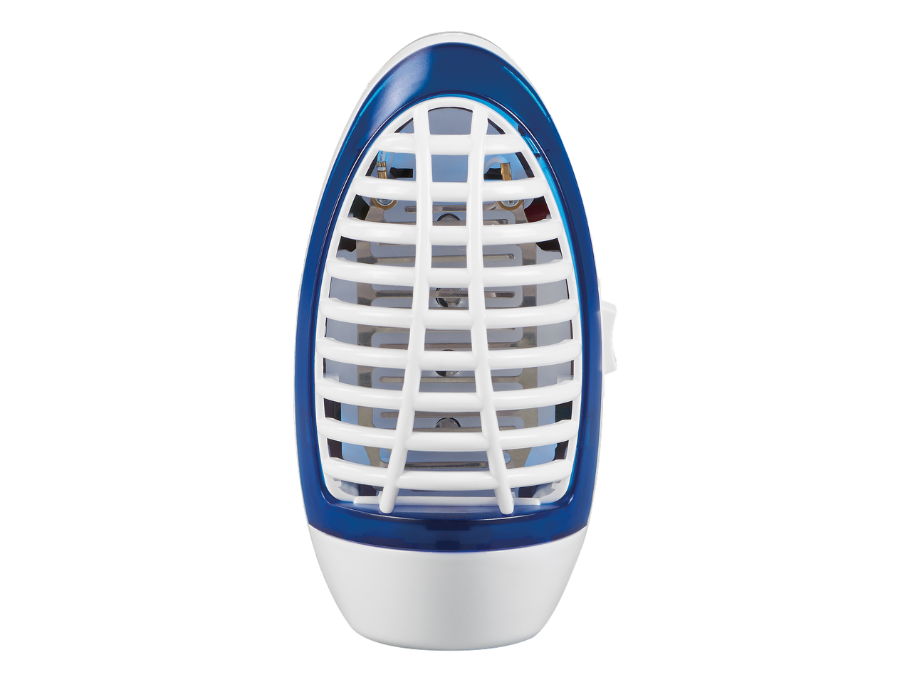 Capcană electrică UV albă și albastră pentru insecte cu grilă de protecție.