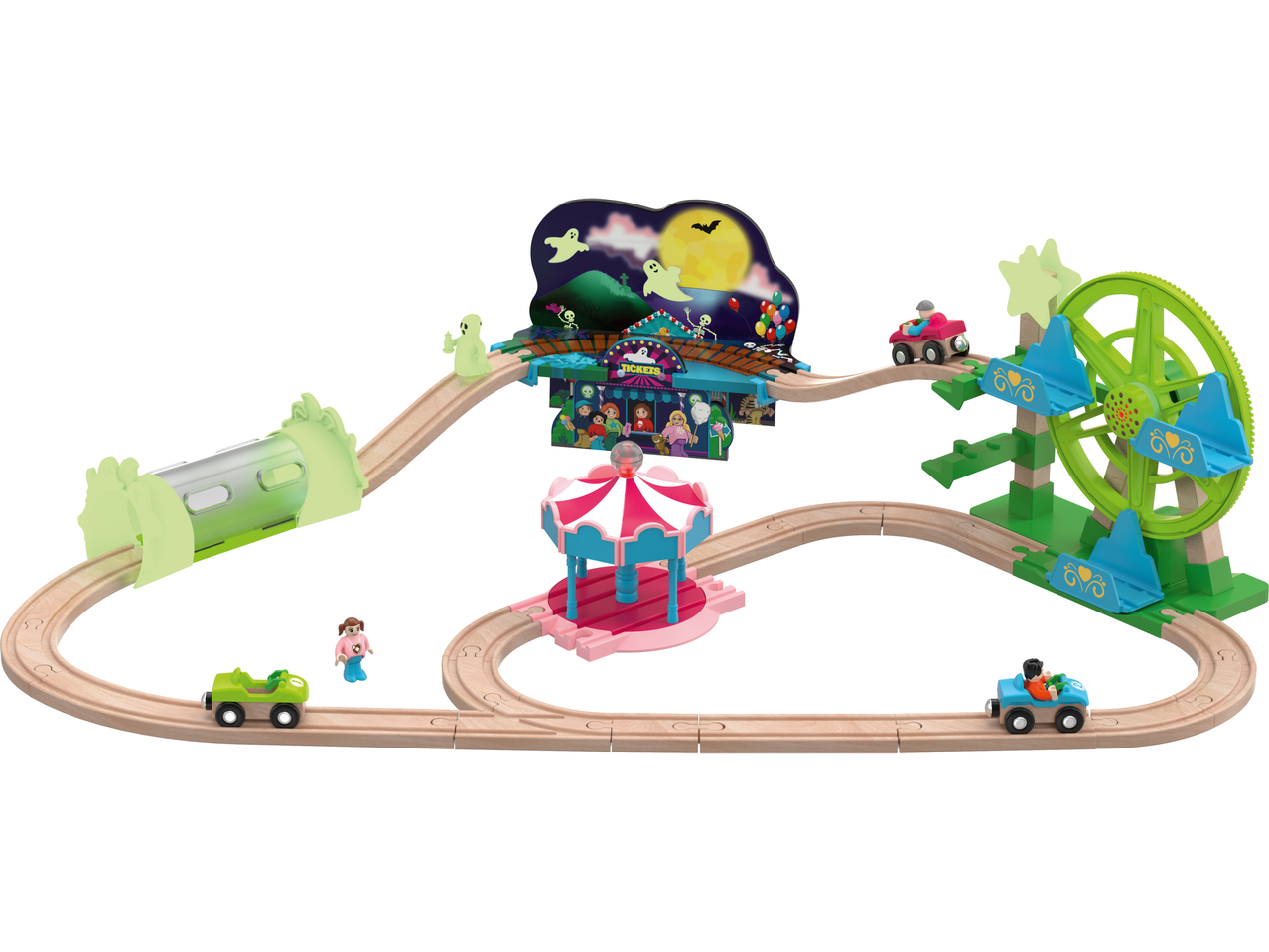 Lupilu® traukinio rinkinys Helovino tema, su automobiliais, apžvalgos ratu ir karusele.
