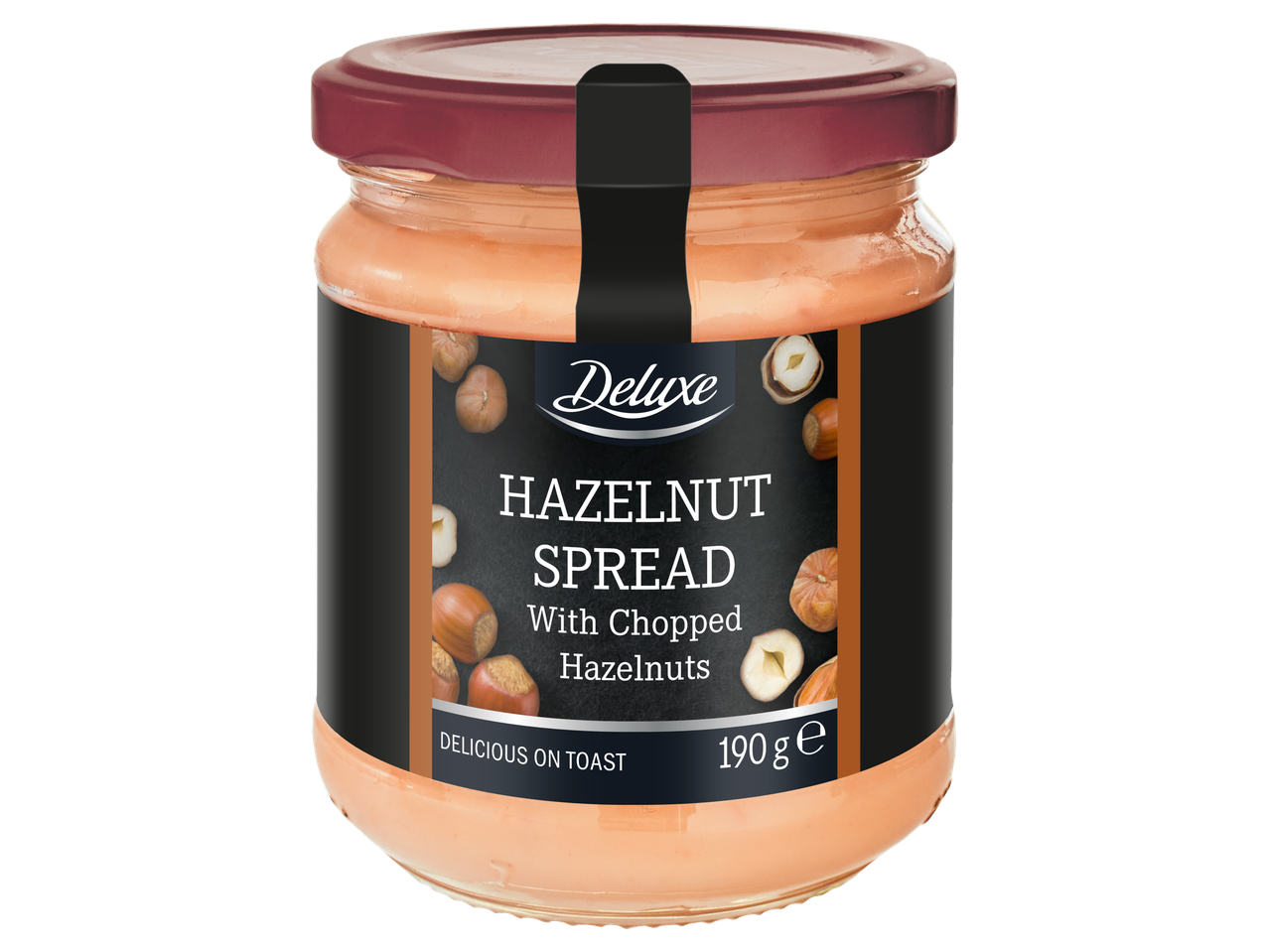 Deluxe hazelnootpasta met gehakte hazelnoten.