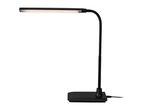 Black LED desk lamp with a flexible neck and rectangular light bar.