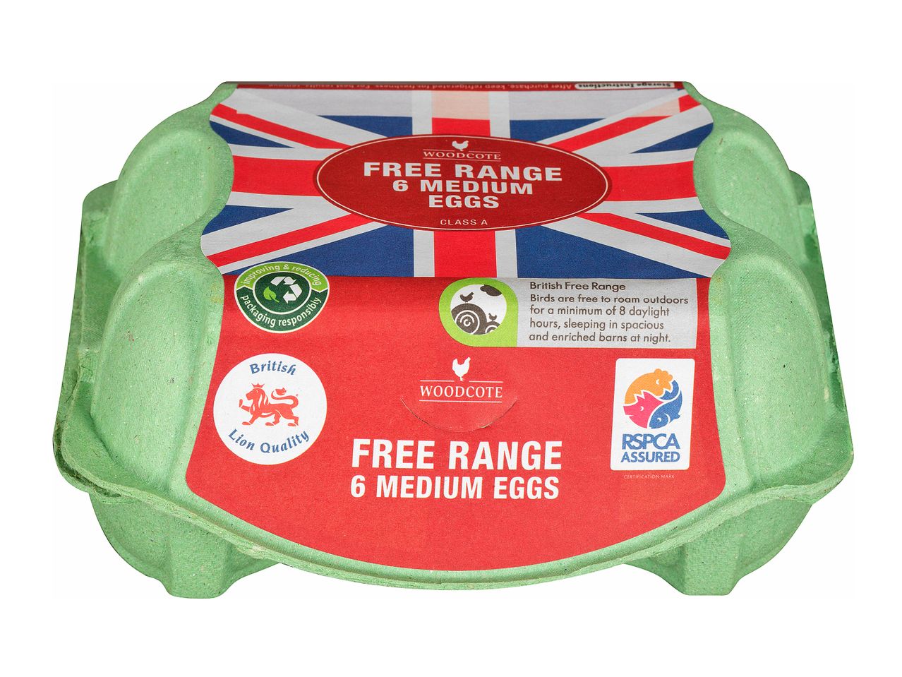 Go to full screen view: Woodcote 6 Medium Free Range British Eggs - Image 1
