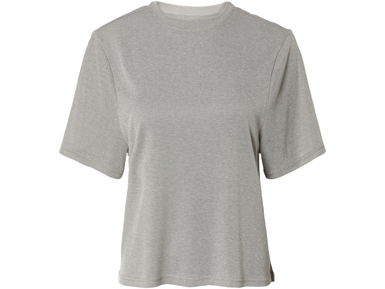 A silver glitter short-sleeved t-shirt.