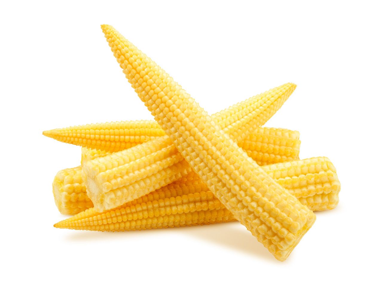 Baby corn: small, sweet corn cobs.