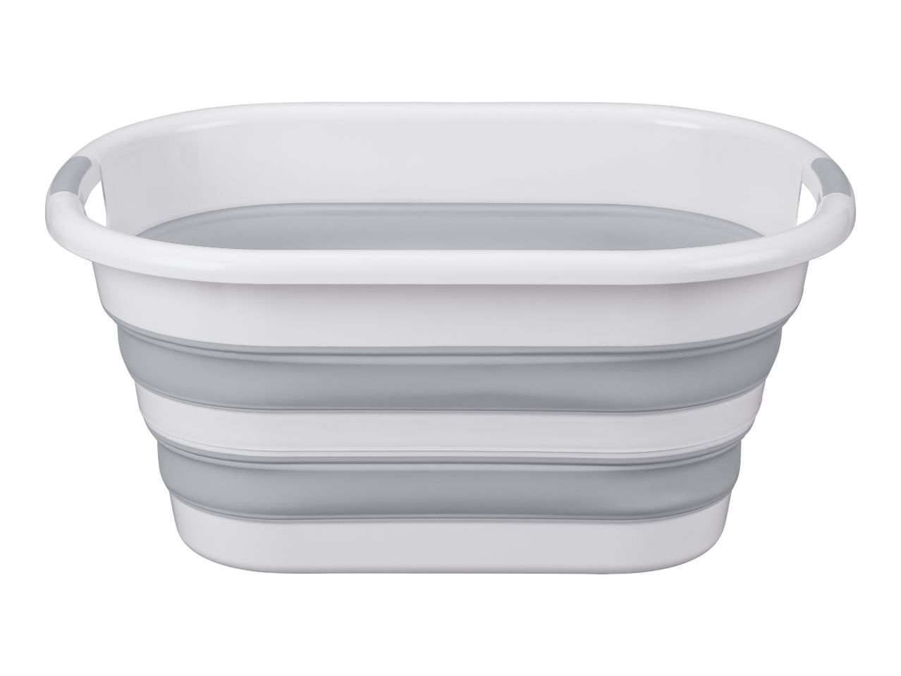 White and grey collapsible laundry basket