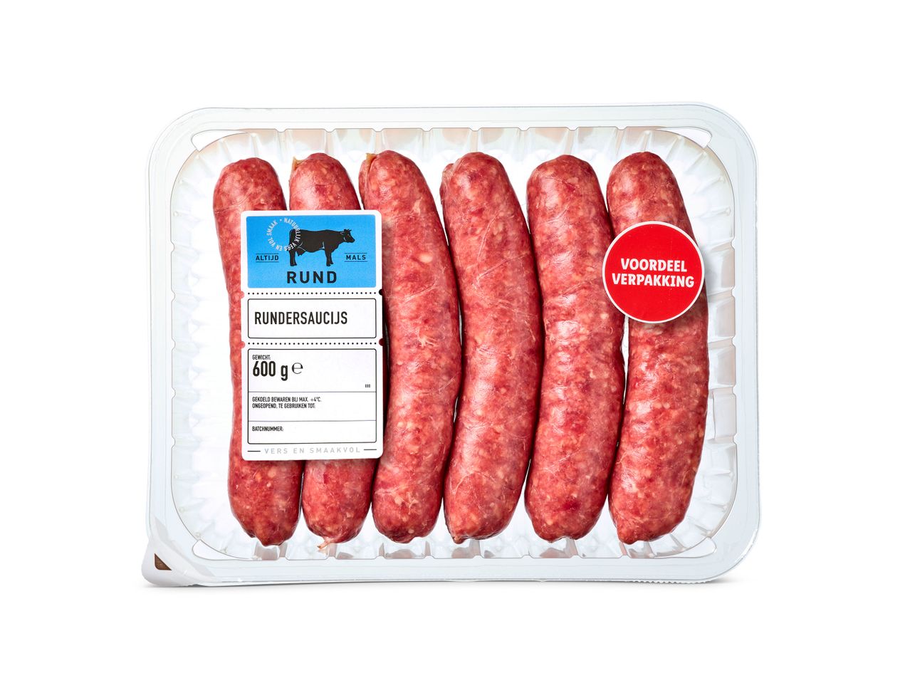 Rundvleesworst in voordelige verpakking.
