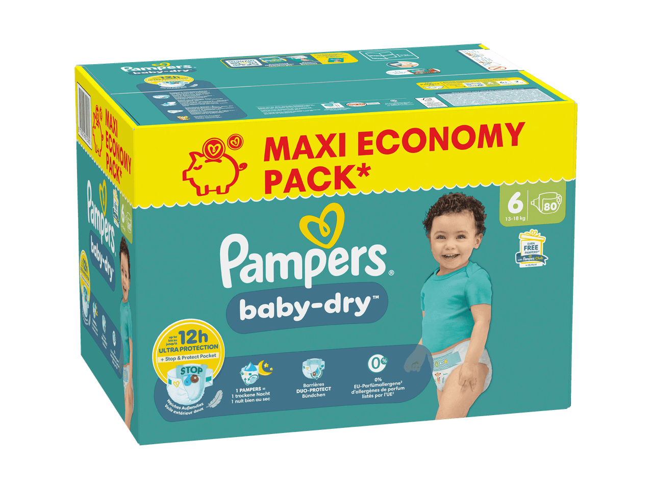 Maxi-Economy-Pack Pampers Baby-Dry Windeln Größe 6 (13-18 kg) mit 80 Windeln.
