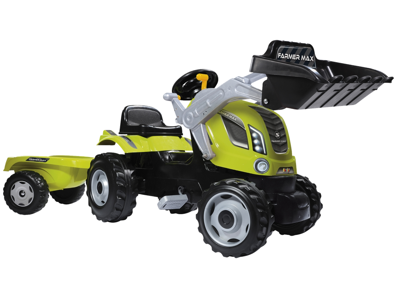 SMOBY Trettraktor pedálos traktor pótkocsival és lapáttal, világoszöld és fekete
