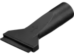 Um acessório preto de plástico para aspirador de pó com uma seta indicando a direção do fluxo de ar.