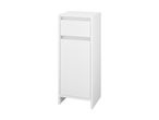 White tall cabinet with one drawer and one door, on a white background.